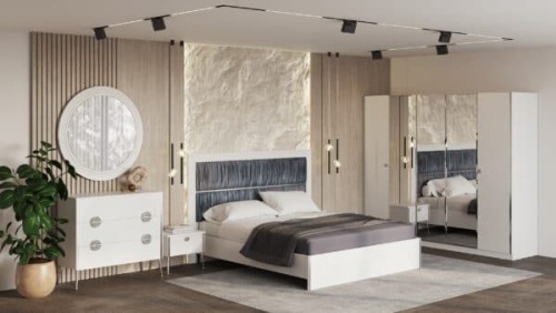 Спальная мебель “Zara” 5-ти дверная белая серебро