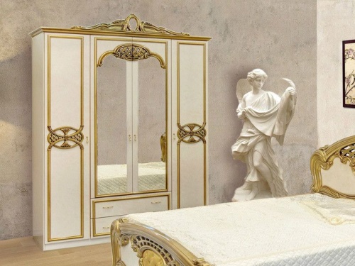 Спальня с 4-дверным шкафом Ольга (беж/золото) фото 2