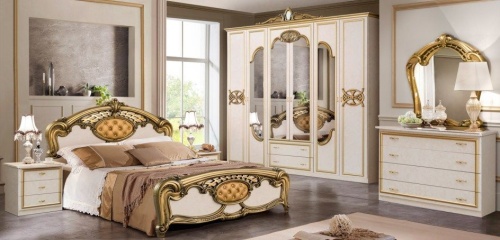 Спальня с 6-дверным шкафом Ольга (беж/золото)